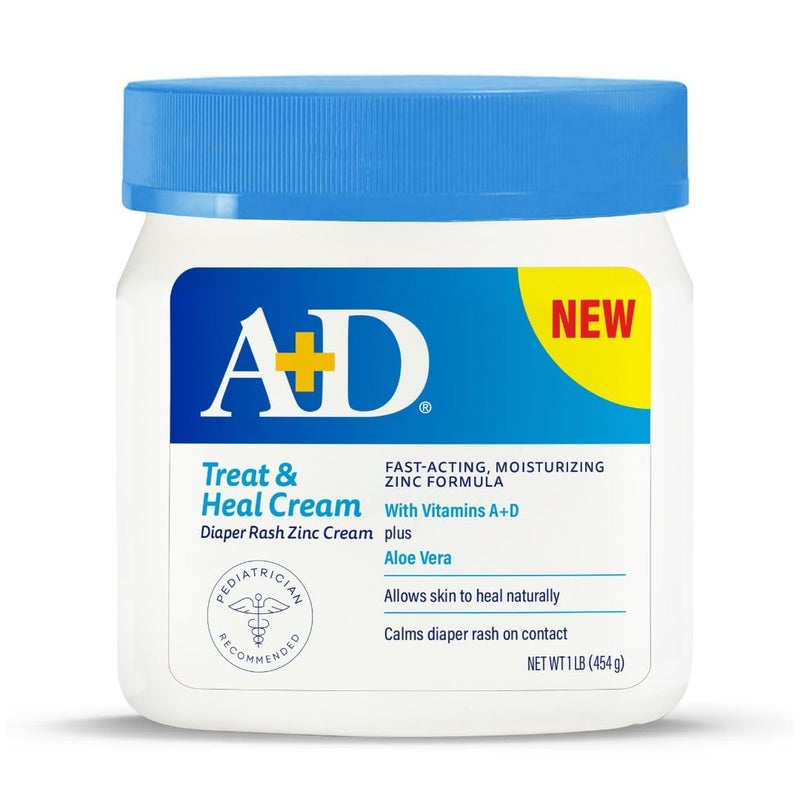 A + D Treat + Heal Zinc Oxide Diaper Rash Cream 16 oz Jar - Soothes & Treats Diaper Rash - Zinc Oxide 10% Dimethicone 1% - Easy Spreading Cream for Baby - Fast Acting - Image 1
